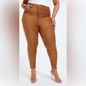 Good American Good Legs Faux Suede Pants Tobacco Plus 22 NWT
